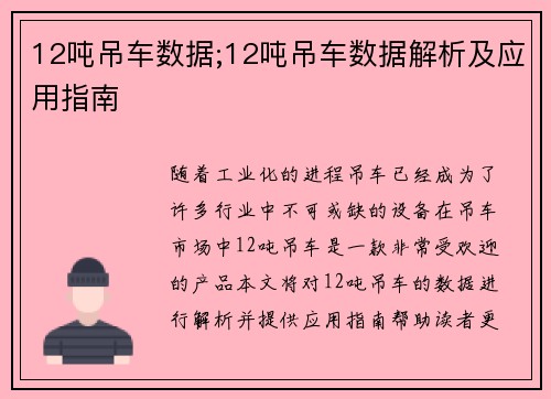 12吨吊车数据;12吨吊车数据解析及应用指南