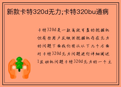 新款卡特320d无力;卡特320bu通病